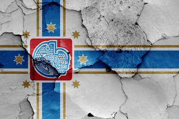 flag of Tbilisi painted on cracked wall