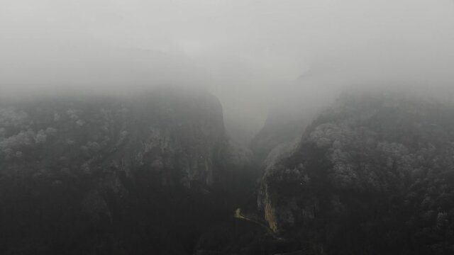 Aerial shot of the Oltet river canyon, between Parang and Capatanii mountains