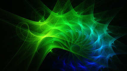 Obraz premium Abstract background, smooth blue and green lines on a black background.