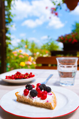 Healthy lunch on garden table, 