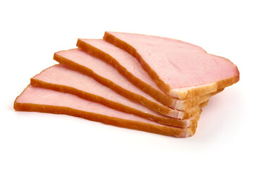 Smoked pork slices, isolated on white background. High resolution image