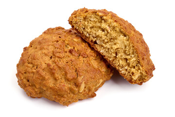 Homemade oat cookies, isolated on white background. High resolution image