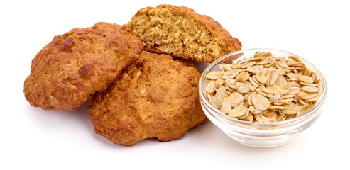 Oat cookies, healthy food, isolated on white background. High resolution image