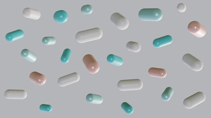 floating medicine drug capsule in the air isolated on white background, phamarcy, disease treatment, 3d illustration