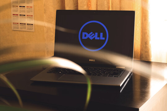 Kharkov, Ukraine - February 23, 2021: Dell logo on laptop screen