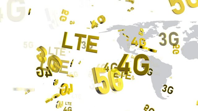 2G to 5G Internet Speed Chart Comparison Abstract.Flying golden icons of mobile internet.