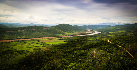 Huallaga River as seen from above, as the crow flies, with drone.