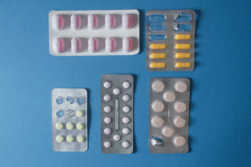 Flat lay of variagated pills. High quality photo