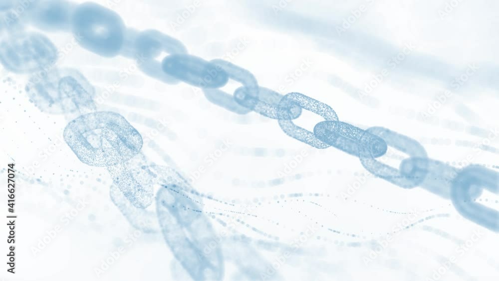 Poster blue blockchain chains rotation isolated on white clean background