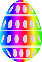 Basic, festive, family Easter egg design with bright rainbow, green, purple theme pattern on white background. 