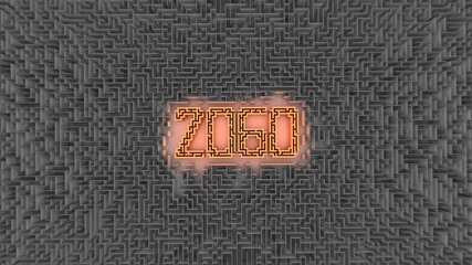 3D illustration of number 2060 in a center of a maze