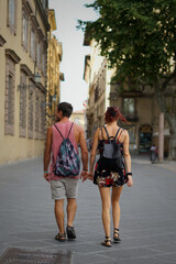 Young couple in love walking in the city.