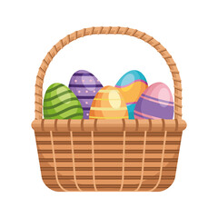 easter eggs painted in basket straw isolated icon