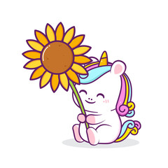 cute unicorn with big sunflower
