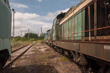 Obraz premium Abandoned train graveyard in Łódź, Poland