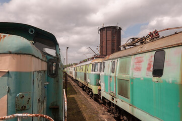 Fototapeta premium Abandoned train graveyard in Łódź, Poland