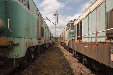 Obraz premium Abandoned train graveyard in Łódź, Poland