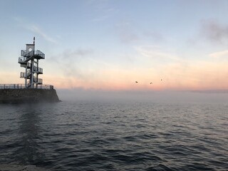 sunrise with fog on the lake
