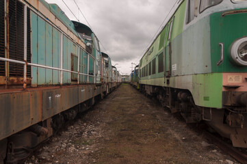 Obraz premium Abandoned train graveyard in Łódź, Poland
