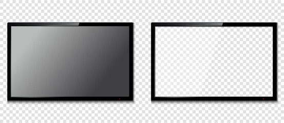 Fototapeta na wymiar Set of two realistic television screens isolated on transparent background