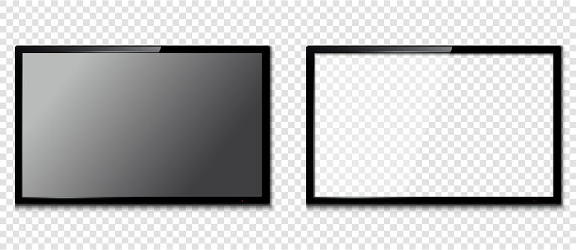 Set of two realistic television screens isolated on transparent background