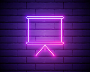 Whiteboard with presentation neon icon. Simple thin line, outline vector of web icons for ui and ux, website or mobile application isolated on brick wall.