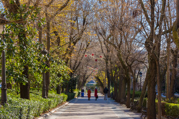 Puertollano. Paseo de San Gregorio con la Fuente Agria al fondo. Ciudad Real, España