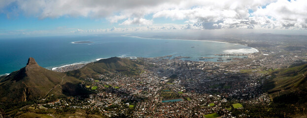 View of Cape Town and Robben Island on a Distance from Table Mountain