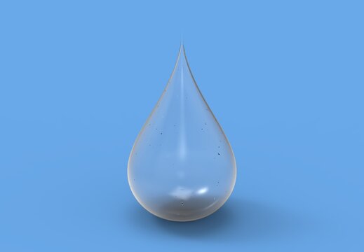 drob of water, 3d realistic model on blue background