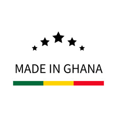 Made in Ghana label. Quality mark vector icon isolated on white. Perfect for logo design, tags, badges, stickers, emblem, product package, etc