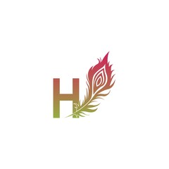 Letter H with feather logo icon design vector