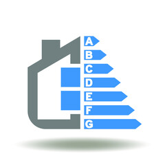 Energy efficiency symbol. House build and indicators vector icon. Save certificate energy sign.