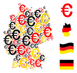 Germany state map mosaic in Germany flag official colors - red, yellow, black. Vector euro design elements are combined into mosaic German map mosaic.