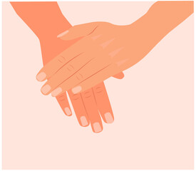 Manicured hands. Female hands with french manicure. Closeup of hands of young woman with elegance manicure, two hands white nail polish. Vector illustration isolated on white background