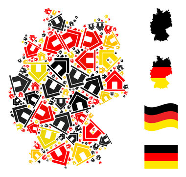 German map mosaic in German flag official colors - red, yellow, black. Vector home design elements are formed into conceptual German map illustration.