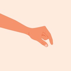 Hand making gesture while showing small amount of something isolated. side view, close-up, hand showing or holding something. hand measuring invisible items modern vector illustration. flat design