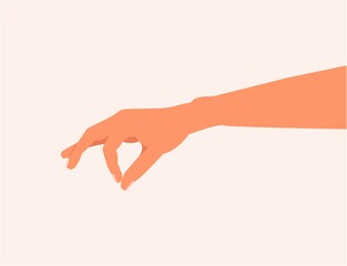Hand making gesture while taking small amount of something isolated. hand showing or holding something closeup. hand measuring invisible items. picking something up by hand vector illustration