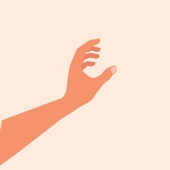 Hand touching or holding to something. Hand making gesture while grasp or catch, take, keep something isolated white background. Grabbing something by hand. Vector illustration. Realistic hand. eps10 