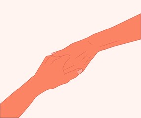 Shaking hands. Two hands gestures. Hold someone else's hand to help. Helping each other. meeting, partnership, support, friendship, agreement, love, lovers hands. hand in hand flat vector illustration