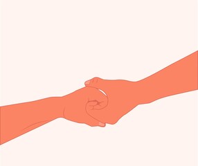 Shaking hands. Two hands gesture. Hold someone else's hand to help. Helping each other. friends meeting. Partners, support, friendship, agreement, love, friends hands, hand in hand vector illustration