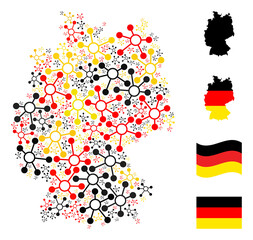 German state map mosaic in Germany flag official colors - red, yellow, black. Vector links design elements are united into mosaic Germany map mosaic.