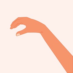 Hand making gesture while showing small amount of something isolated. side view, close-up, hand showing or holding something. hand measuring invisible items modern vector illustration. flat design