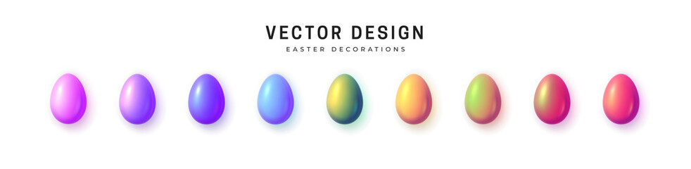 Easter eggs. Set of multicolored Easter eggs with glossy glitter. Isolated on white. Interesting shiny fluorescent color reflections