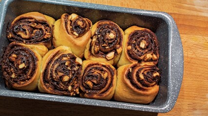 Homemade cinnamon rolls (buns) with nuts