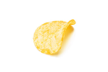 Fototapeta na wymiar potato chip isolated on white background. beacon chips slice cut out. studio shot