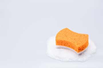 bath sponge with gel foam isolated on gray background. spa skin care concept