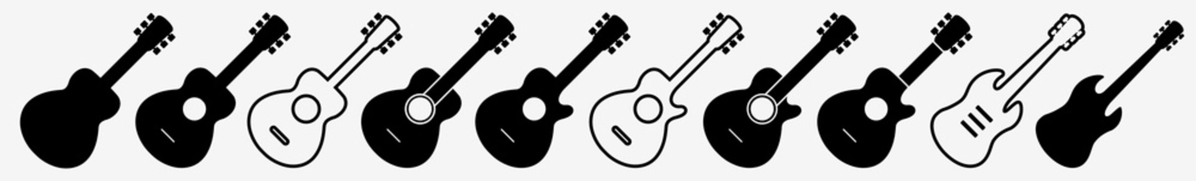 Guitar Icon Acoustic Guitar Country Set | Guitars Icon Classical Vector Illustration Logo | Electric Guitar Bass Guitar Icon Isolated Collection