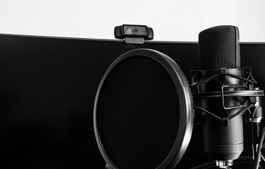 Studio microphone in black and white
