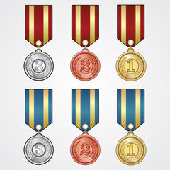 Set of gold, silver, and bronze medals. vector