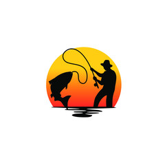 fisherman got big fish illustration template for fishing club logo